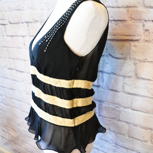 Max Studio Black Chiffon Peplum Lace Trim Sleeveless Top | Women's Size Small - Picture 7 of 11